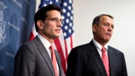 House Republican Leader Eric Cantor (L) pictured here with House Speaker John Boehner on Capitol Hill in Washington in a December 18, 2012, file photo.