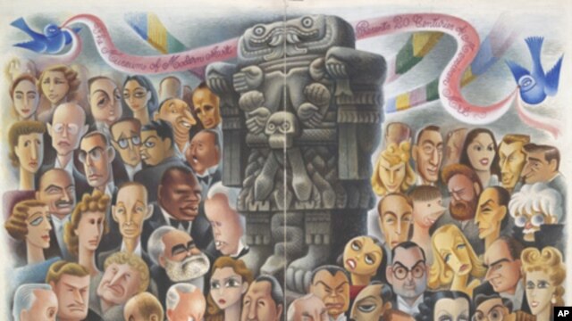 In 1940, Mexican artist Miguel Covarrubias illustrated opening night festivities for an exhibition called 'Twenty Centuries of Mexican Art.'