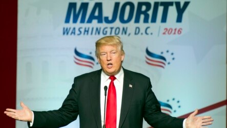 被推测为共和党总统候选人的唐纳德·川普在华盛顿市发表竞选演说（2016年6月10日）