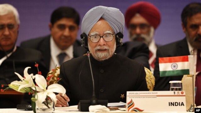 Indian Prime Minister Manmohan Singh speaks at the plenary session of Association of Southeast Asian Nations (ASEAN) India commemorative summit, in New Delhi, India,  Dec. 20, 2012.