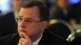 Czech Prime Minister and chairman of the Civic Democratic Party (ODS) Petr Necas (L) attends the party's congress in Brno November 4, 2012.