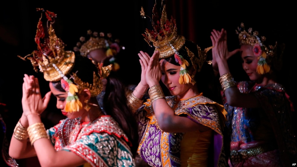 FILE - Thai student actress perform at Thai traditional “Khon” theater in Bangkok on March 22, 2016.