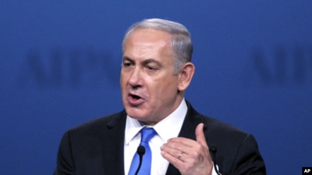 Israeli Prime Minister Benjamin Netanyahu addresses the American Israel Public Affairs Committee (AIPAC) Policy Conference in Washington, March 5, 2012.