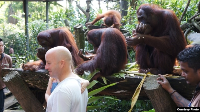  At the Singapore Zoo during its daily 'Jungle Breakfast event (Courtesy/John Beckman)                           