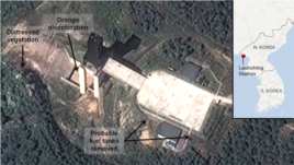 A satellite image provided by DigitalGlobe shows a facility in Sohai, North Korea where analysts believe rocket engines have been tested.