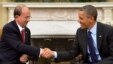 President Barack Obama berjabat tangan dengan Presiden Burma Thein Sein dalam pertemuan di Gedung Putih (20/5). (AP/Jacquelyn Martin)