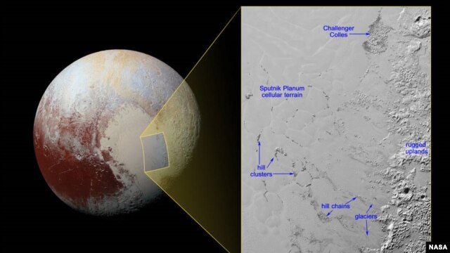 Hills of water ice on Pluto ‘float’ in a sea of frozen nitrogen and move over time like icebergs in Earth’s Arctic Ocean—another example of Pluto’s fascinating geological activity.