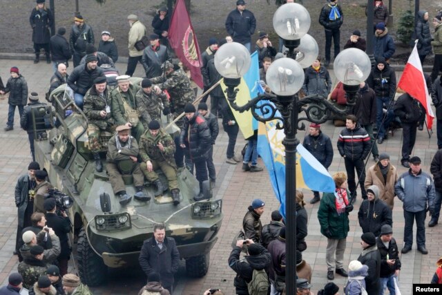 Anti-Yanukovich protesters gather outside the parliament building in Kyiv Feb. 27, 2014.