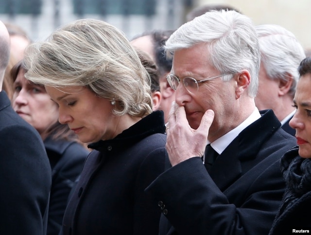 Belgian King Philippe and Queen Mathilde attend a commemoration ceremony at the Belgian parliament for victims of Tuesday's bombing attacks in Brussels, Belgium, March 24, 2016.