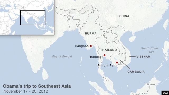 President Obama's stops in Burma, Thailand and Cambodia.