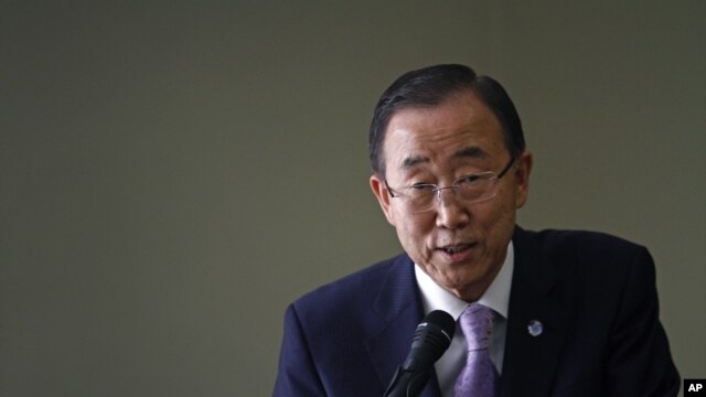 U.N. Secretary-General Ban Ki-moon speaks during a visit to the Korean Committee for UNICEF in Seoul, South Korea, Aug. 14, 2012. 