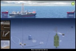 Graphic depicting the Riser Insertion Tube method to contain oil leaking from the riser of the Deepwater Horizon Well.