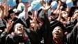 Students celebrate after graduating from Harvard University on May 28, 2015, in Cambridge, Massachusetts. 