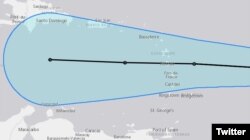 Trayectoria de huracán Isaac, proporcionada por la Administración Nacional Oceánica y Atmosférica (NOAA), el lunes 10 de septiembre de 2018.