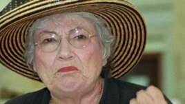 Former U.S. Rep. Bella Abzug at a news conference where she called on lawmakers to heed the links between pollution and health problems at the Statehouse in Trenton, N.J.