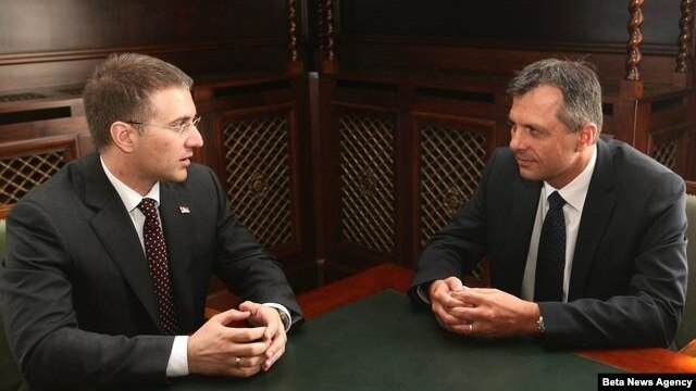 Predsednici skupština Srbije i Republike Srpske Nebojsa Stefanović i Igor Radojičić razgovaraju u Beogradu, 13. avgusta 2012. 