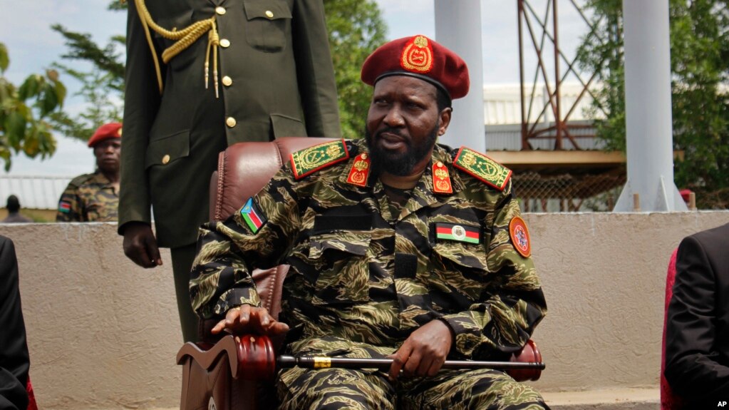 South Sudan's President Salva Kiir attends a ceremony marking the 34th anniversary of the Sudan People's Liberation Army (SPLA) in the capital Juba, South Sudan Thursday, May 18, 2017.