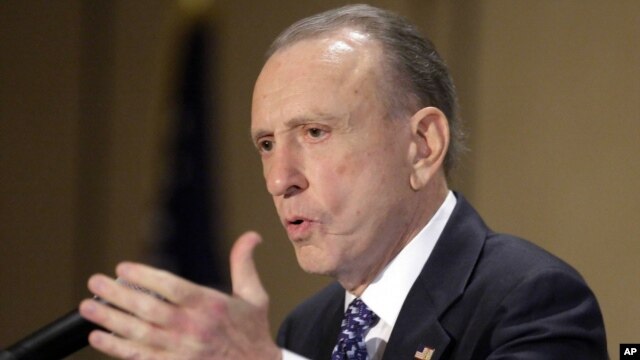 In this June 6, 2009 file photo, Pennsylvania Sen. Arlen Specter, D-Pa., addresses the Pennsylvania Democratic State Committee Meeting in Pittsburgh. 