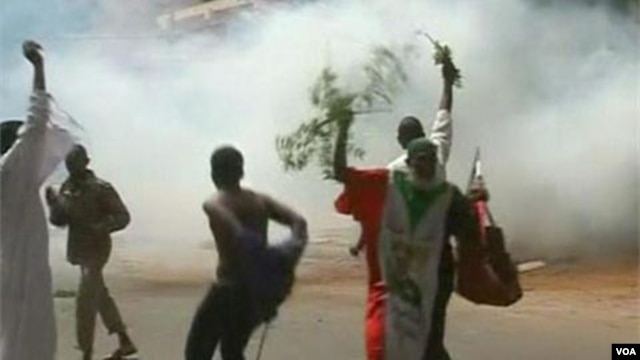 Demonstrators in Khartoum, Sudan protest Friday against an anti-Islamic video released on the Internet. (Irena Lagunina)