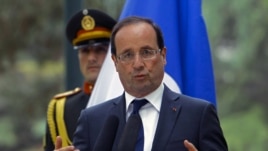 French President  Francois Hollande speaks during a news conference in Kabul, May 25, 2012 (Reuters).