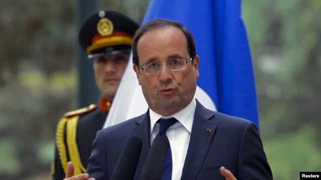 French President  Francois Hollande speaks during a news conference in Kabul, May 25, 2012 (Reuters).