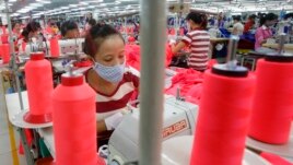 Công nhân làm việc tại một nhà máy may mặc ở ngoại ô Hà Nội.