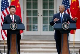 President Obama welcomes Chinese President Xi Jinping to the White House for official state visit, 2015. (AP PHOTO)
