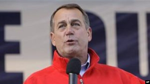 US House Republican Leader John Boehner speaks during a rally at the Muskingum County Fairgrounds  in Zanesville, Ohio, 30 Oct 2010