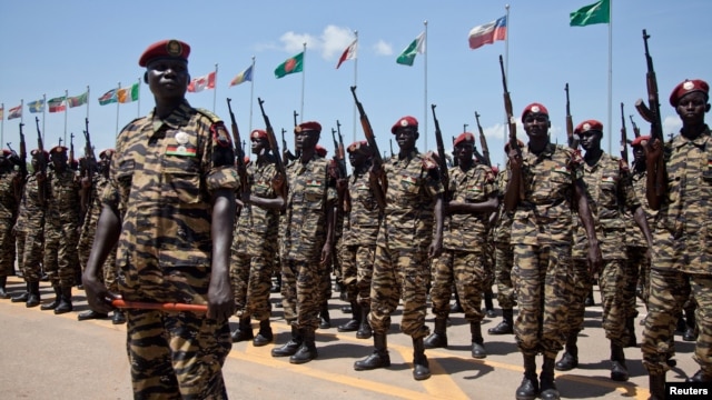 Sudan People's Liberation Army (SPLA) soldiers take part in their 29th anniversary celebrations in South Sudan's capital Juba, May 16, 2012. 
