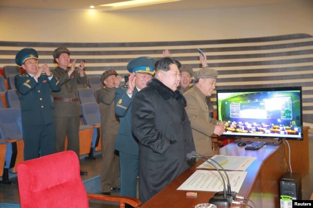 FILE - North Korean leader Kim Jong Un reacts as he watches a long range rocket launch in this undated photo released by North Korea's Korean Central News Agency (KCNA) in Pyongyang, Feb. 7, 2016.