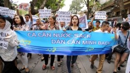 Người dân Việt Nam xuống đường tuần hành với biểu ngữ "Cá cần nước sạch, dân cần minh bạch” tại Hà Nội.