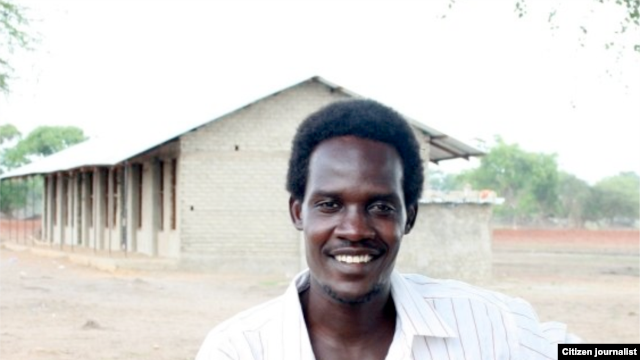 Rudwan Dawod, in front of the Manute Bol Primary School in Turalei (Nancy Dawod).