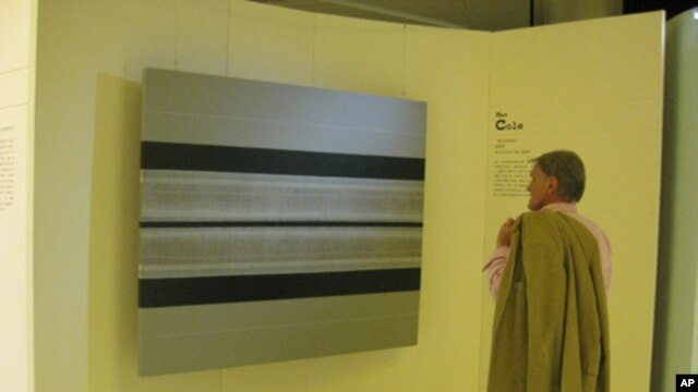 A visitor admires US artist Max Cole's 'Saltflat,' which is on exhibit at the Vatican.