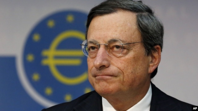 President of European Central Bank Mario Draghi addresses the media in Frankfurt, Germany, Thursday, Aug. 2, 2012.