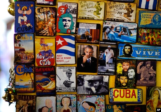 Refrigerator magnets are displayed for sale in a tourist shop, several showing images of U.S. President Barack Obama, at a market in Havana, Cuba, March 14, 2016. Obama will travel to Cuba on March 20.