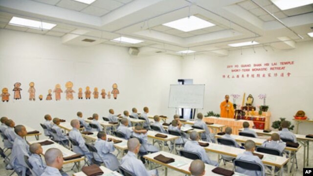 A class of boys receives instruction at the Hsi Lai Temple in Los Angeles, California