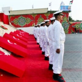 Hamas navy officers are seen during a ceremony honoring the nine Turkish activists killed atop a flotilla aid ship, Gaza City port, June 6, 2010.