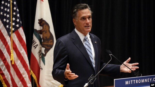 Republican presidential candidate Mitt Romney speaks to reporters in Costa Mesa, California on September 17, 2012, about a secretly-taped video from one of his campaign fundraising events.