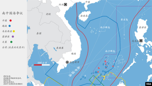 各國南中國海主權要求範圍示意圖