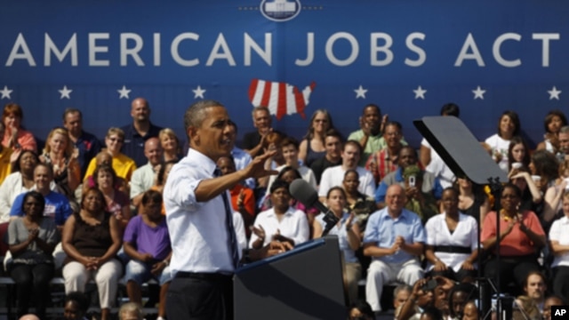 President Obama stumps for the American Jobs Act in Columbus, Ohio, Sept. 2011 (file photo).