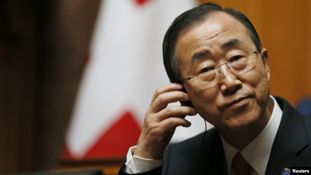 UN Secretary-General Ban Ki-moon listens to a speech in the Swiss National Council during his visit in the Autumn Parliament Session in Bern, September 11, 2012.