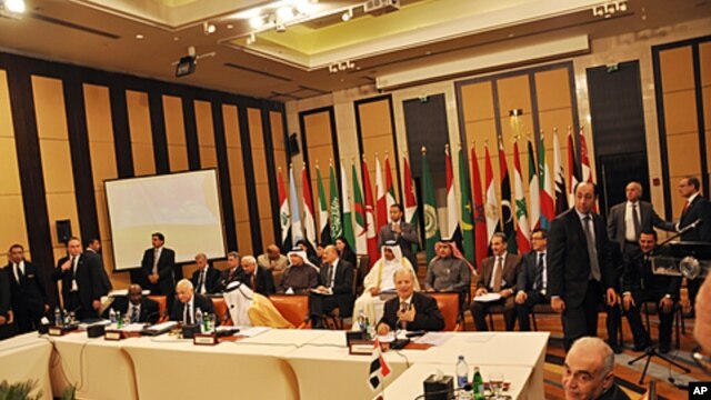 Members of the Arab League hold a meeting on Syria in Cairo, Egypt, January 8, 2012.