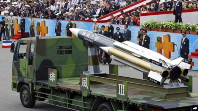 Taiwan's Hsiung Feng III missile is displayed during Taiwan's national day parade in Taipei. Taiwan rolled out its top military weaponry a move seen aimed at stirring China and boosting nationalist fervor, (File)