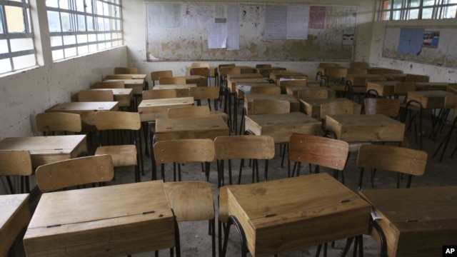 General view of an empty classroom at St Mary Primary School in Nairobi, Kenya, Sept. 6, 2011, because of a teachers' national strike.  