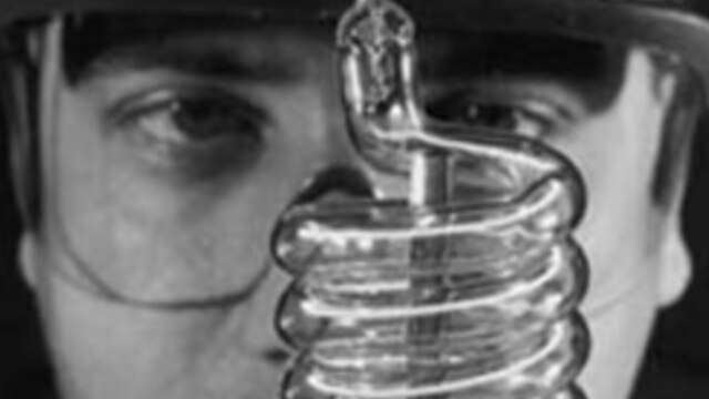 Theodore Maiman with parts of the first laser at Hughes Research Laboratories