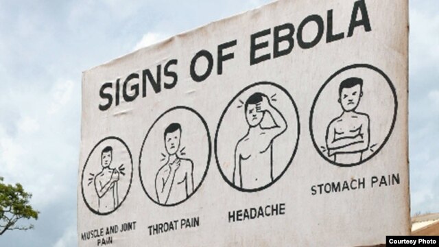 Sign displaying the symptoms of Ebola. AGI says leaders of Guinea, Liberia and Sierra Leone made critical decisions in effort to end Ebola. (Credit: AGI)