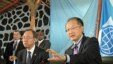 Sekjen PBB Ban Ki-moon (kiri) dan Presiden Bank Dunia Jim Yong Kim memberikan konferensi pers di kota Goma, Kongo, Kamis (23/5). 