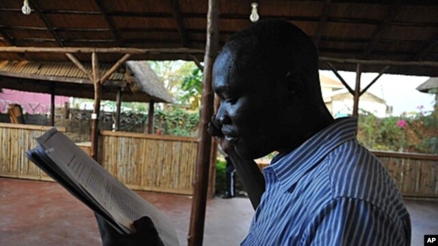 In the sweltering heat, an actor practices his lines, Juba, South Sudan, April 4, 2012. 