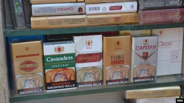 Warnings presently cover 40 percent of the front of a cigarette pack (A. Pasricha/VOA)