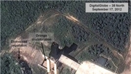 A satellite image shows a North Korean facility where analysts believe rocket engines for the country's missile program are tested (file photo).